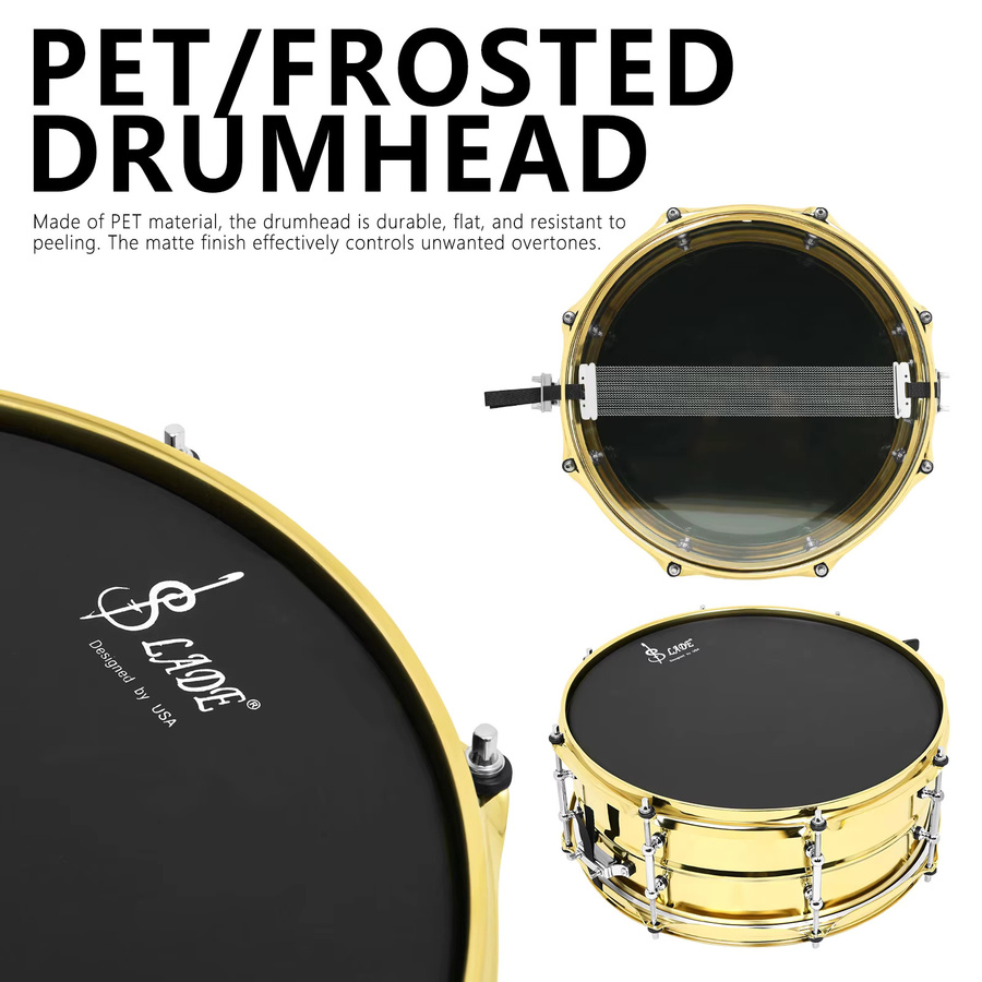 SLADE Snare Drum in Mattgold mit Edelstahlkessel und Polyester-Trommelfellen, Durchmesser: 14 Zoll, Tiefe: 5,5 Zoll - Bild 1