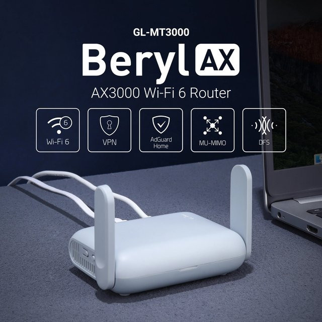 GL.iNet Beryl AX MT3000 WLAN 6 Wireless Reise-Gigabit-Router mit Cybersicherheit und Tethering-Funktion - Bild 1