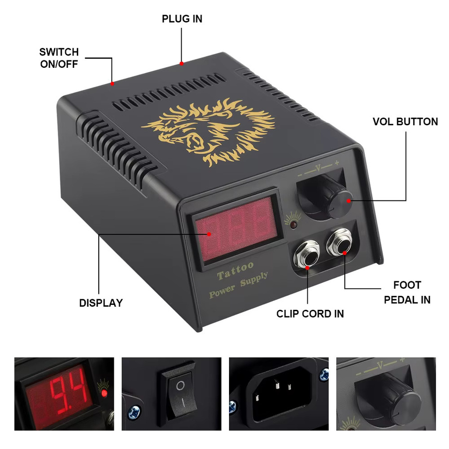 PEPAX Tattoo Netzteil Kit mit Digital LCD Display, Dual Modus und Fußpedal in Schwarz für Rotary Tattoo Maschinen und Spulen-Tattoo Guns - Bild 2