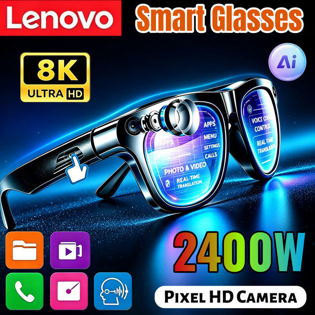 Lenovo Smart Glasses mit KI-Übersetzung, 8MP HD-Kamera für 8K-Aufnahmen, Bluetooth-Anruffunktion, Videoaufzeichnung und Musikwiedergabe in Schwarz oder Gold - Bild 1
