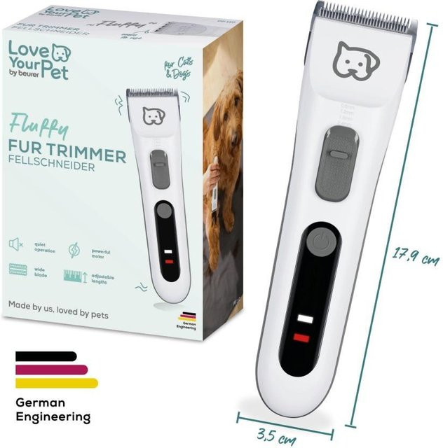 Beurer PP 110 Fluffy Tierhaarschneider in Weiß und Grau mit abnehmbarer Edelstahlklinge und Zubehör - Bild 1
