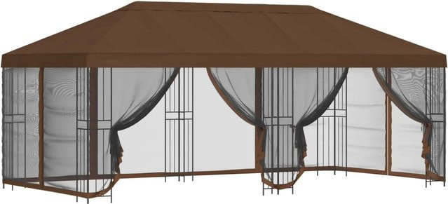 vidaXL Pavillon mit verstellbaren Netz-Seitenwänden aus Polyester und Stahl in Braun, B: 6 m, T: 3 m, H: 2,765 m - Bild 1