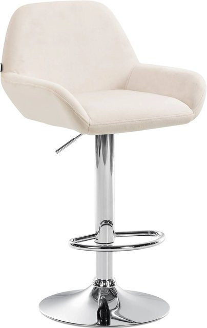 DELUKE Barhocker DUBLIN Tresenhocker mit Lehne aus Samt in Creme und Chrom-Gestell - Bild 1