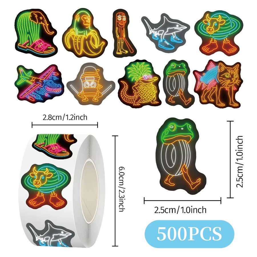 500 Stück Tung Sahur Neon Abstrakte Tier Aufkleber Multicolour Lustige Cartoon Sticker für Laptop und Handy - Bild 2