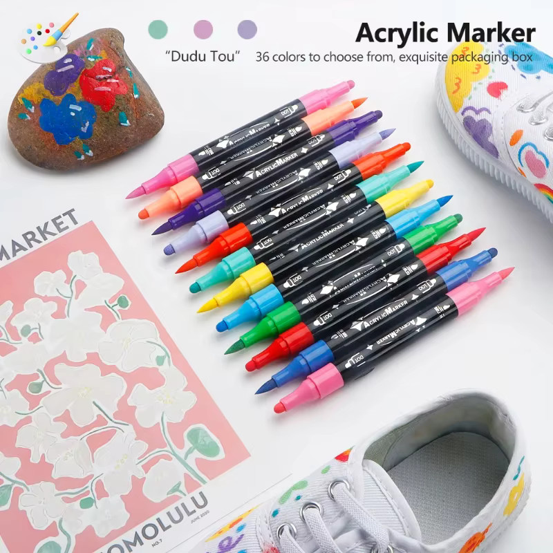 Kissbuty Doppelköpfige Kunstmarker mit weicher Spitze in Multicolour zum Malen und Zeichnen auf Stein, Holz und Glas - Bild 2
