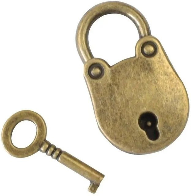 HMF Vintage Deko Vorhängeschloss mit Schlüssel in Bronze und Gold, Metall, B/H/T: 3,8 x 2,5 x 2,0 cm - Bild 1