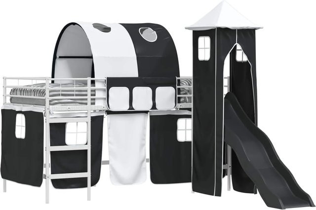 vidaXL Kinderloftbett aus Metall in Weiß, Schwarz und Blau, H: 112 cm, B: 205 cm, T: 116 cm - Bild 1