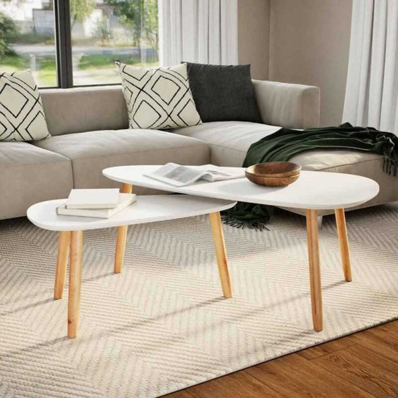 2-tlg. Couchtisch-Set Vidaxl aus Kiefer Massivholz in Weiß im skandinavischen Design, rechteckig - Bild 1