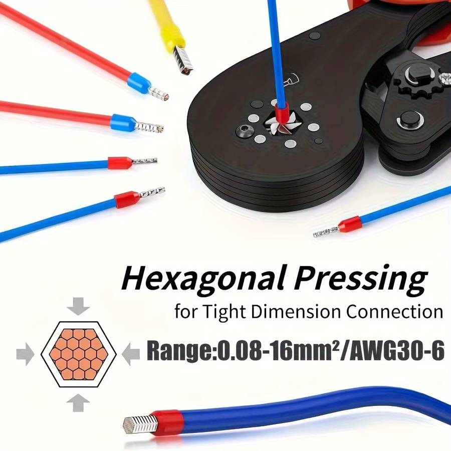 HSC8 16-6 Sechskant-Crimper-Set mit 800 Stück PVC-isolierten Aderendhülsen für elektrische Verbindungen von 0,08-16mm² AWG30-5 - Bild 6