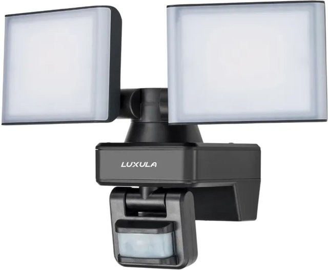 LUXULA LED Strahler Fluter mit Bewegungsmelder, 2 Köpfe, 2x15W, 3200lm, 4000K Neutralweiß, Schwarz, IP54, Aluminiumguss für Außenbereich - Bild 1
