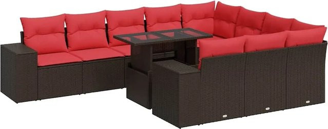 vidaXL 11-teilige Garten-Sofagarnitur in U-Form aus braunem Poly-Rattan mit Akazie-Elementen und wetterfesten Kissen - Bild 1