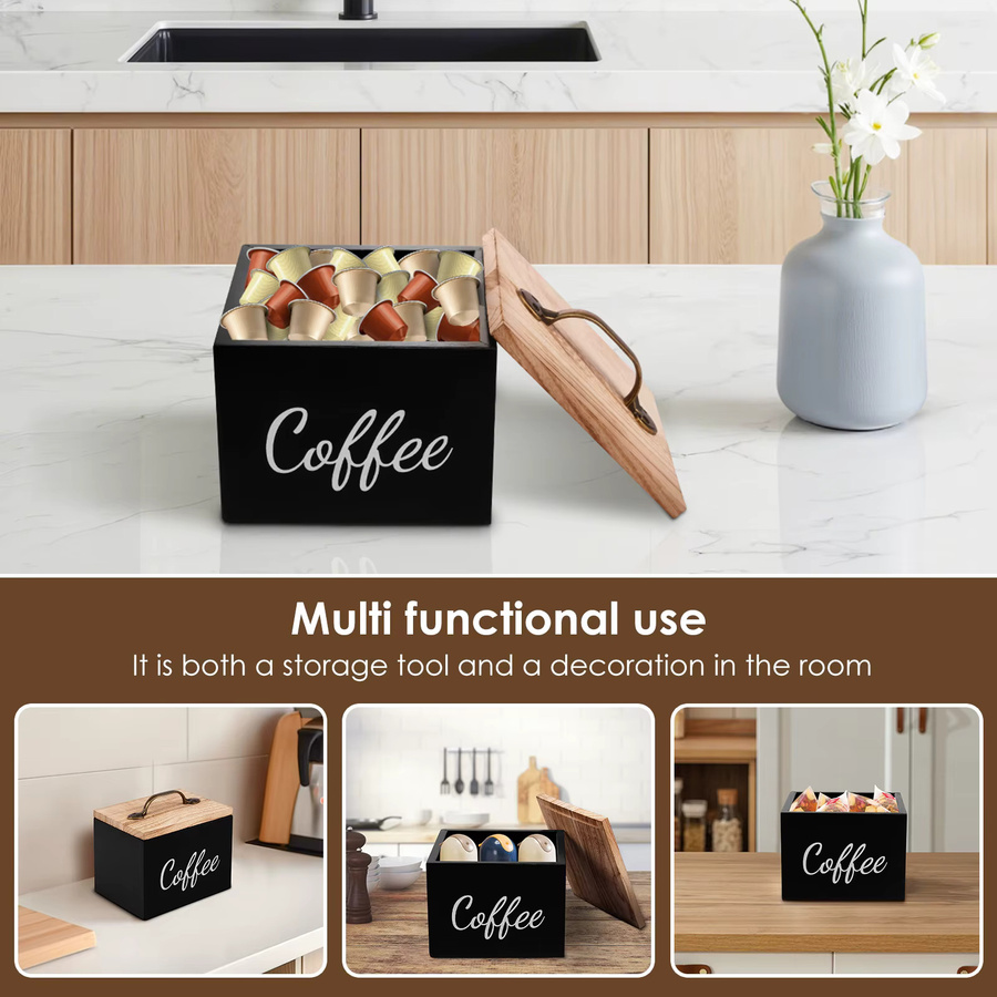 Willstar Kaffee-Aufbewahrungsbox aus Holz mit Deckel für Nespresso und Keurig Kapseln, Farbe: Braun oder Schwarz - Bild 5