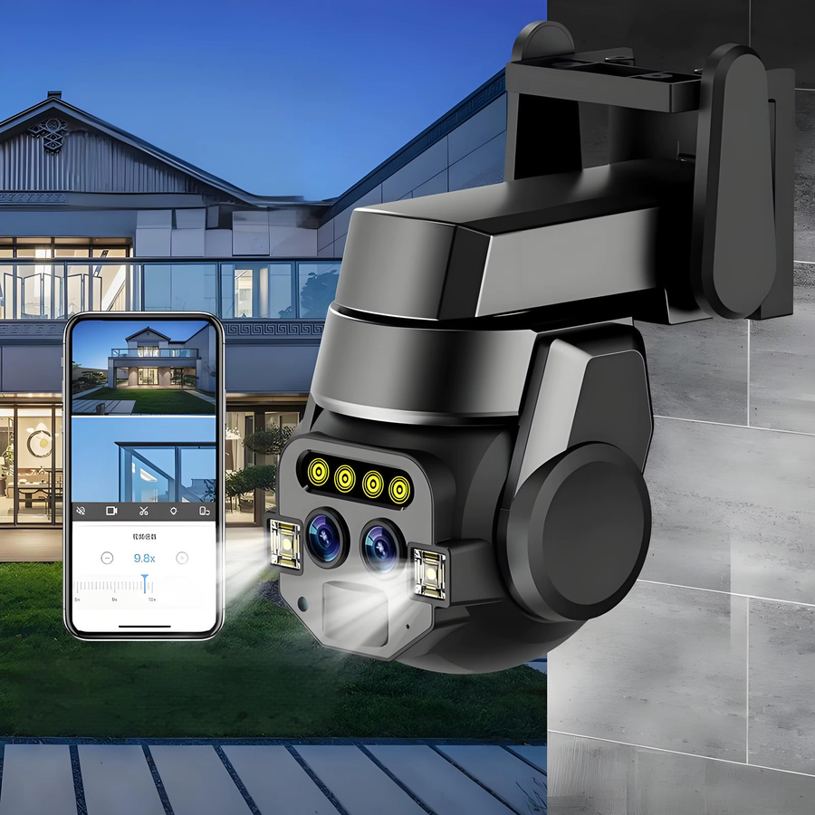 Jaxcam 8MP 4K PTZ WLAN-Kamera mit Doppellinse, Doppelbildschirm, 10X Zoom, Menschenerkennung und Auto-Tracking für die Außenüberwachung in Schwarz - Bild 5