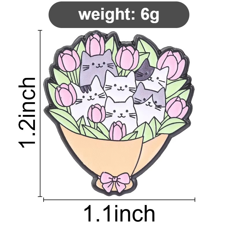 Miss Zoe Anstecknadel Katzen-Tulpen-Bouquet Emaille, Bunt, Unisex - Bild 2