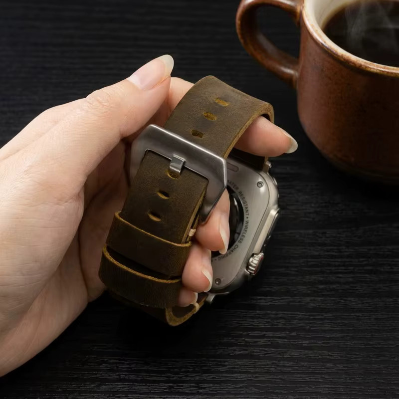 CAOWTAN Uhrenarmband Leder, Vintage, Schwarz, Unisex - Bild 2