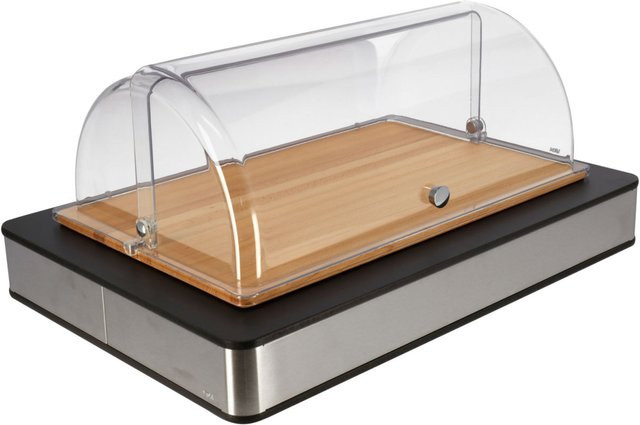 VEGA Buffetvitrine Fundale mittel GN 1/1 in Anthrazit und Eiche mit Edelstahl und transparenten Elementen, B/T/H: 63 x 42,5 x 27,4 cm - Bild 1