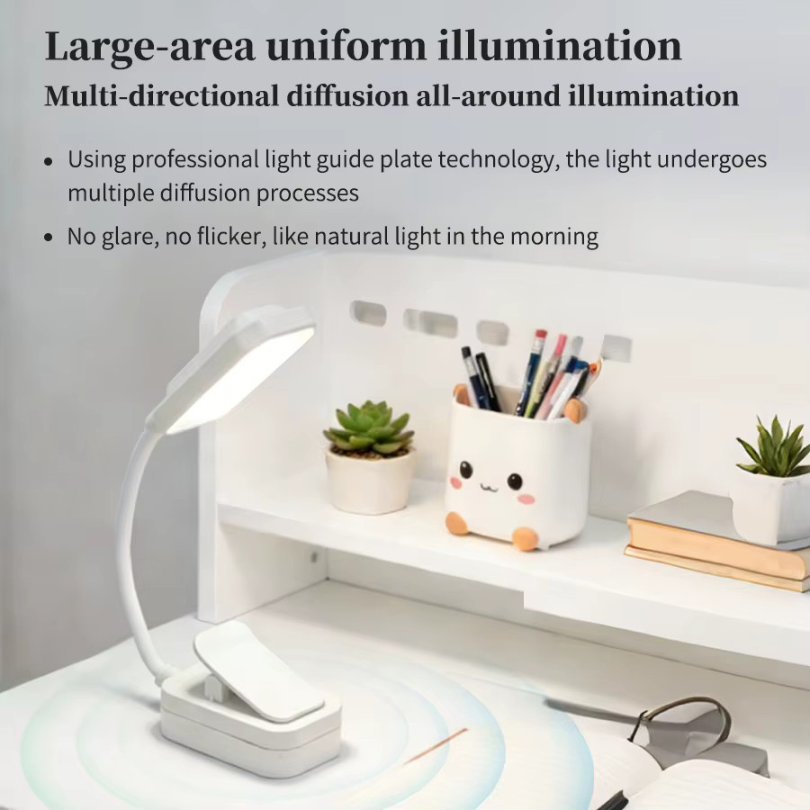 GGBEE LED Schreibtischlampe mit Clip und 360 Grad Schwanenhals, wiederaufladbare Leselampe mit Touch-Dimmer und Augenschutz für Nachttisch und Studierzimmer - Bild 4