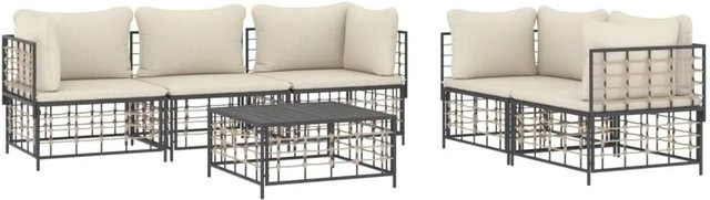 vidaXL 6-teiliges Garten-Lounge-Set in L-Form mit Polstern und Tisch, Anthrazit und Beige, Poly-Rattan mit Metallgestell - Bild 1