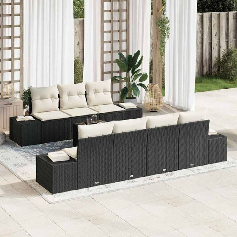 Vidaxl Garten-Sofa-Set aus Polyrattan mit 8 Kissen, Schwarz und Creme, B/T/H: 55 x 55 x 37 cm - Bild 1