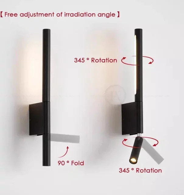 Pumous Nachttisch-Wandleuchte in Schwarz, 330 Grad drehbare Leselampe mit Schalter im minimalistischen nordischen Design - Bild 1