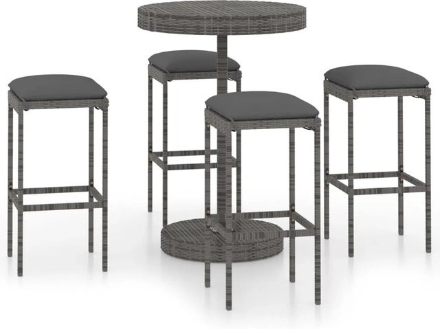 vidaXL 5-tlg Gartenbar-Set aus Poly Rattan in Grau mit Kissen und rundem Tisch - Bild 1