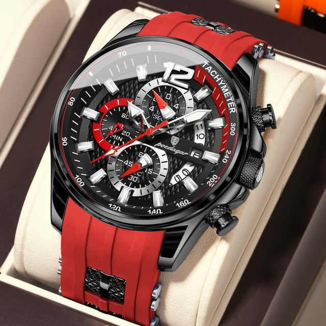 POEDAGAR Armbanduhr, Chronograph, Quarz, Silikon, Schwarz, Herren - Bild 1
