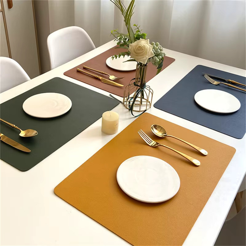 HANDANWEIRAN Tischset aus PU-Leder, einfarbig, rechteckig, rutschfest, B/H: 45 x 30 cm - Bild 1