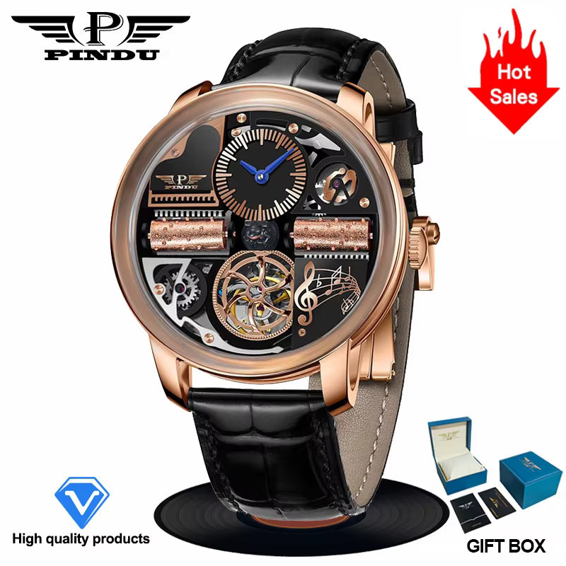 PINDU Design Automatik-Armbanduhr, Edelstahl, Saphirglas, Herren, Blau - Bild 6