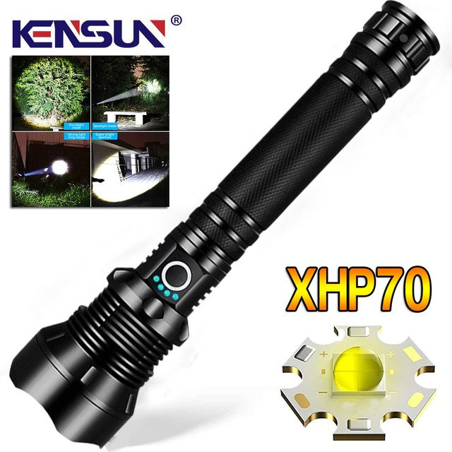 KENSUN Taktische LED-Taschenlampe in Schwarz mit USB-Ladefunktion und Zoom für Outdoor und Camping - Bild 1