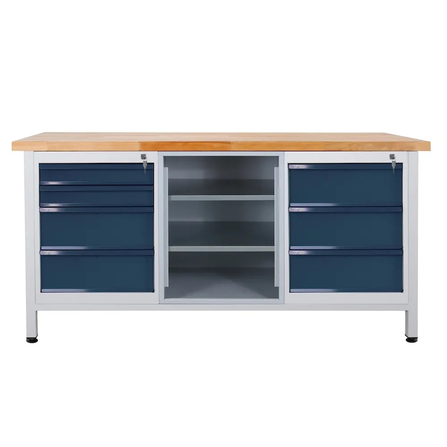 PROREGAL Werkbank Giant Rhino mit 7 Schubladen und Regalfach aus Stahl und Buche, H x B x T: 84 x 170 x 60 cm, Traglast 500 kg, Lichtgrau Anthrazitgrau - Bild 2