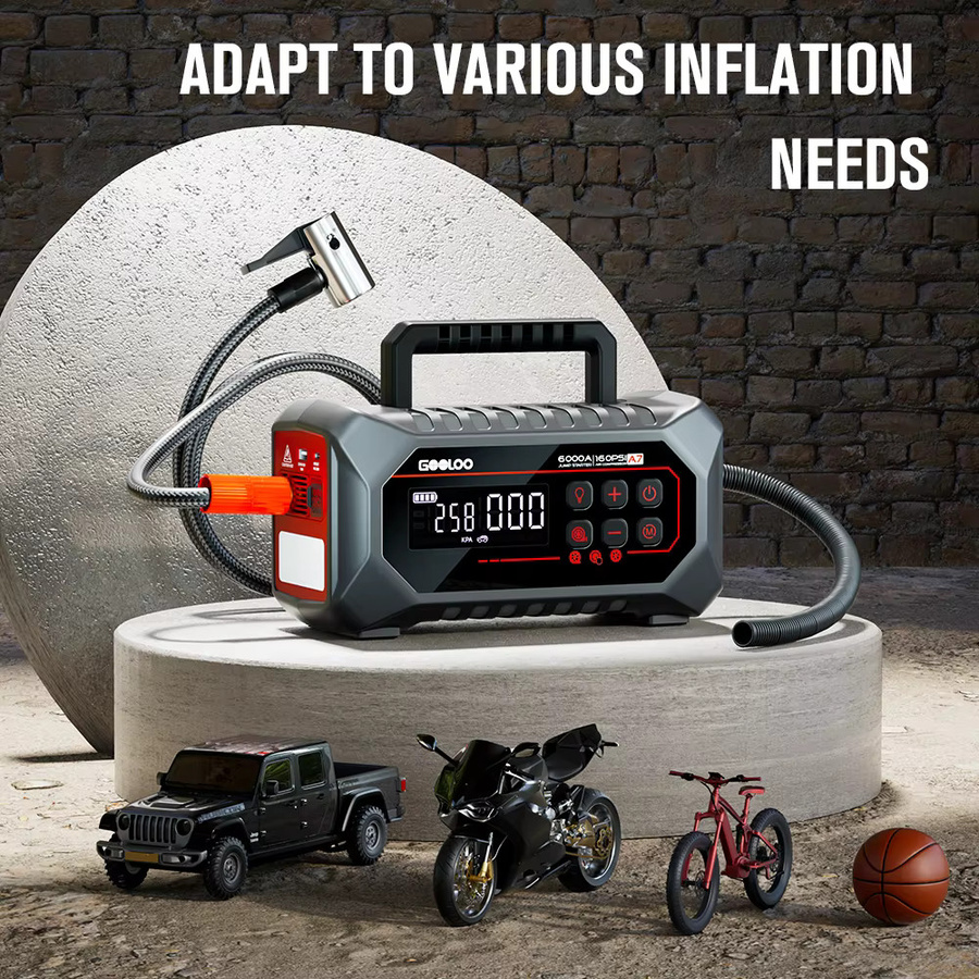 GOOLOO Tragbare Starthilfe-Powerbank mit 24000mAh und 160PSI Luftpumpe, 12V Auto-Booster für Benzin- und Diesel-Fahrzeuge, Schwarz - Bild 4