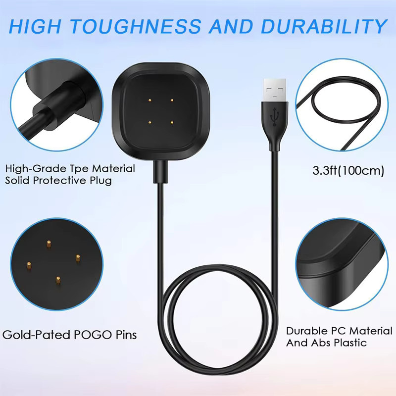 Magnetisches Ersatz-Ladekabel für Fitbit Versa 4, Versa 3, Sense 2 und Sense 1 in Schwarz - Bild 3
