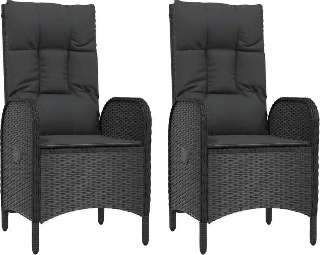 Furnicato 2er Set Gartenstühle aus Poly-Rattan und Stahl in Schwarz mit Kissen und Armlehnen, B/T/H: 57 x 62 x 109 cm - Bild 1