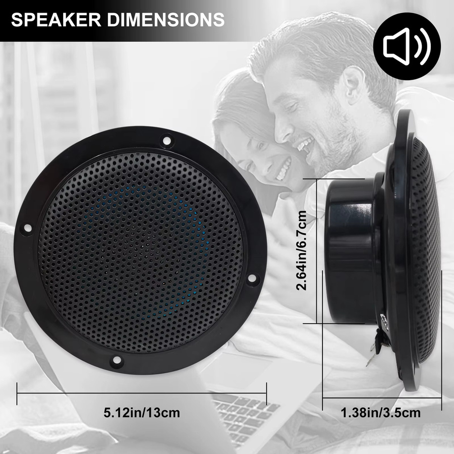 Herdio 4-Zoll Bluetooth Deckenlautsprecher Set, 160 W, wasserabweisend, Schwarz, 2 Stück - Bild 2
