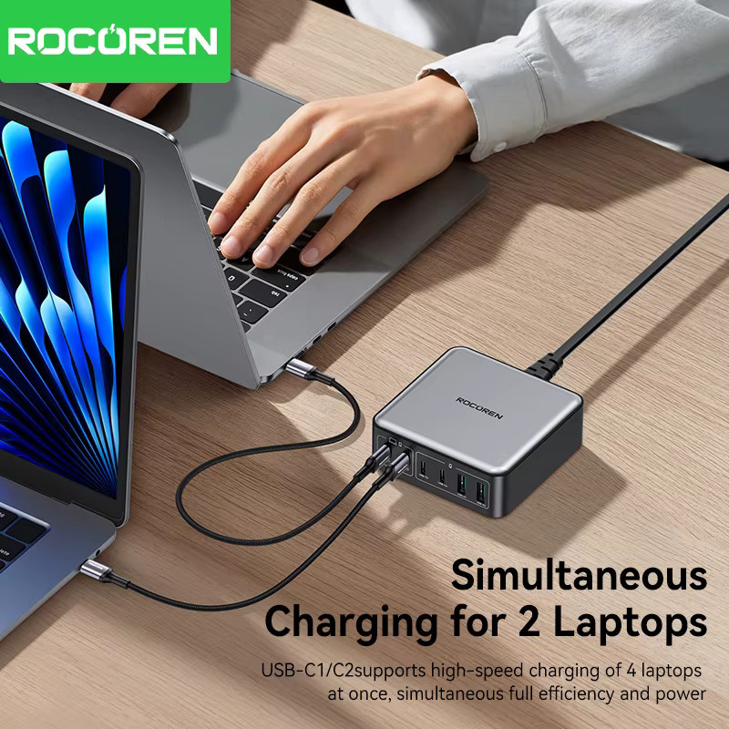 Rocoren 200 W GaN Schnellladegerät mit 6 Ports und USB Typ C für iPhone 15 16 Pro Max und Samsung - Bild 3