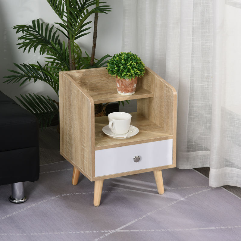HOMCOM Nachttisch aus Massivholz mit Schublade und Regal in Eiche, B/T/H: 37 x 30 x 48 cm - Bild 2