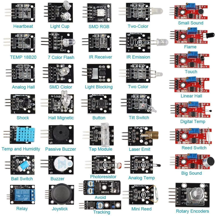 AOKIN 37-in-1 Sensor-Kit für Arduino und Raspberry Pi mit Tutorial und aktivem Summer, Multicolor - Bild 1
