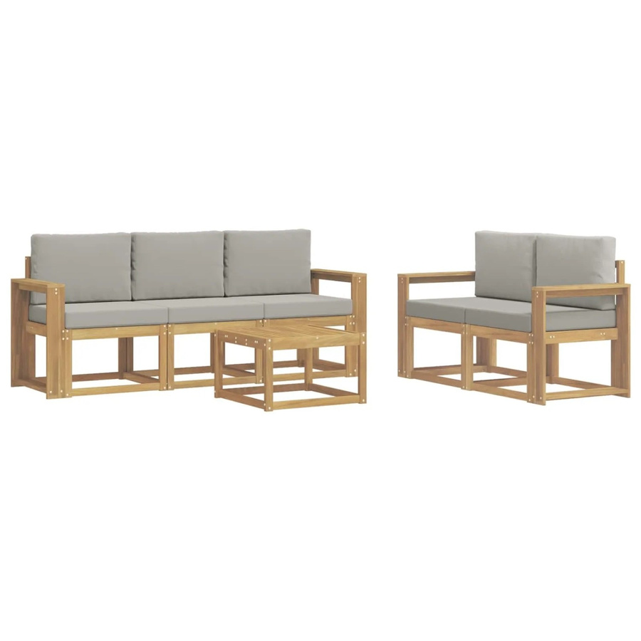 vidaXL Outdoor-Sofagarnitur 6-teilig aus Akazienholz mit Polstern in Weiß und Hellgrau, B/T/H: 59 x 59 x 37 cm - Bild 2