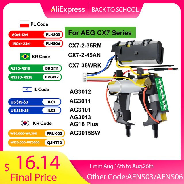 AEG Ersatzakku 18V 3600mAh in Schwarz für Staubsauger Modelle CX7-2-35RM CX7-2-45AN CX7-35WRK AG3012 AG3011 AG3101 AG3013 AG18 Plus AG3015SW - Bild 1