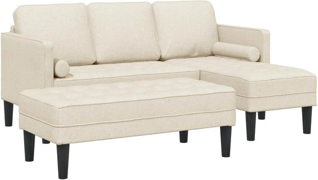 vidaXL Sofa Set L-Form in Beige mit Hocker und Kissen aus Leinen und Polyester - Bild 1