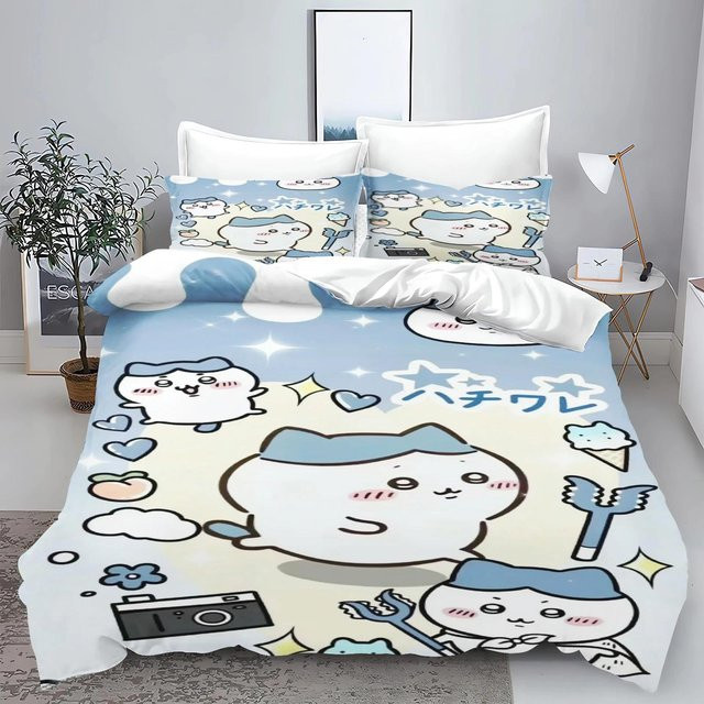 Chiikawa Bettwäsche-Set aus Mikrofaser, 3-teiliges Set mit Bettbezug und Kissenbezug, Mehrfarbig, B/H: 140 x 210 cm - Bild 1