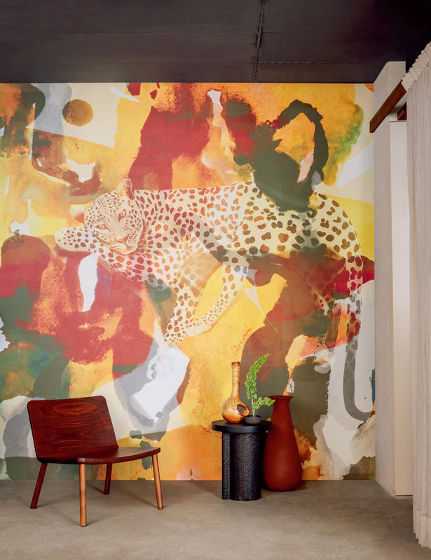 Élitis Mural L Appel de la Foret Tapete mit Animal Print in Gelb und Rot - Bild 2