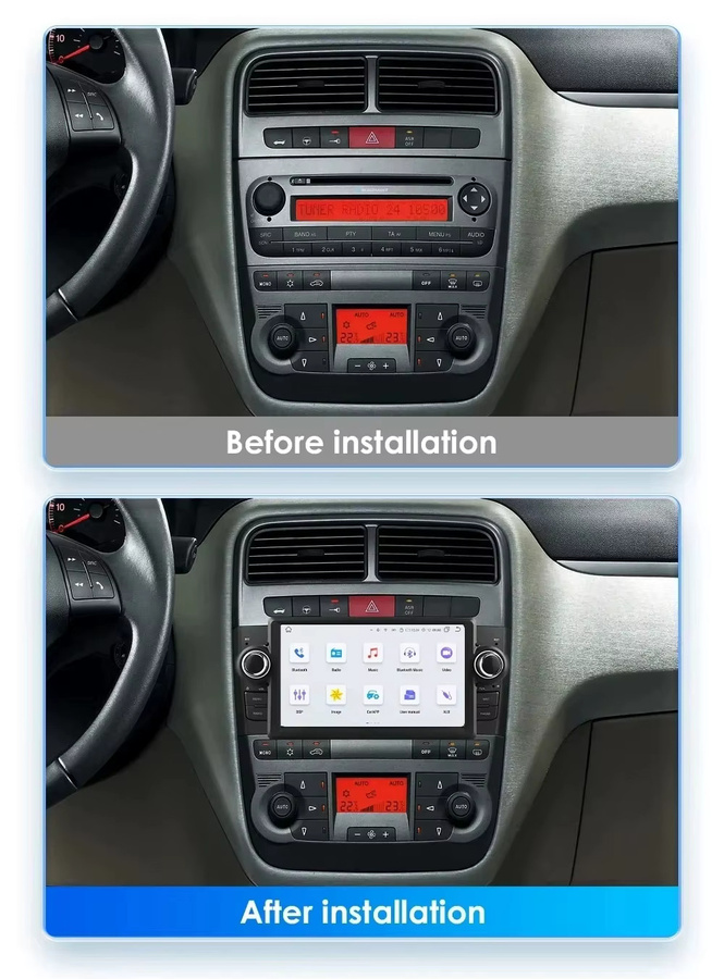 Android 16 Autoradio für Fiat Grande Punto Linea 2007-2012 mit 7 Zoll Display, GPS, Carplay und Stereo Video Audio Haupteinheit in Schwarz - Bild 2