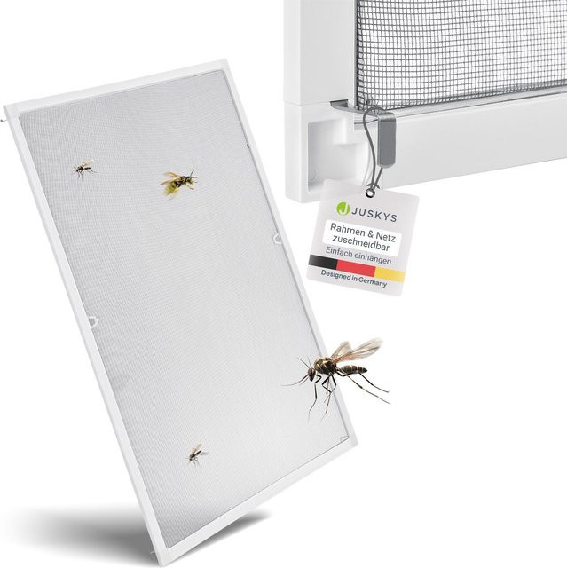 Juskys Fliegengitter mit Alu-Rahmen zum Einhängen für Fenster, UV-beständig, Farbe: Weiß, B: 120 cm, H: 140 cm - Bild 1