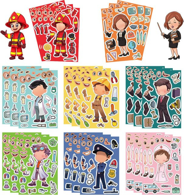 8 Stück Scrapbooking Aufkleber Set mit Motiven von Ärzten, Krankenschwestern und Feuerwehrleuten in Multicolour von AnimeWorlds Store zur DIY Dekoration für Zeitschriften und Notebooks - Bild 1