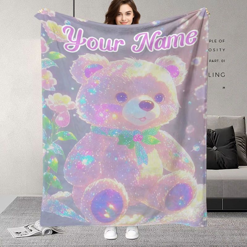 Personalisierte Flaneldecke mit Bären-Motiv von ZIZ in farbenfroh mit individuellem Namen - Bild 2