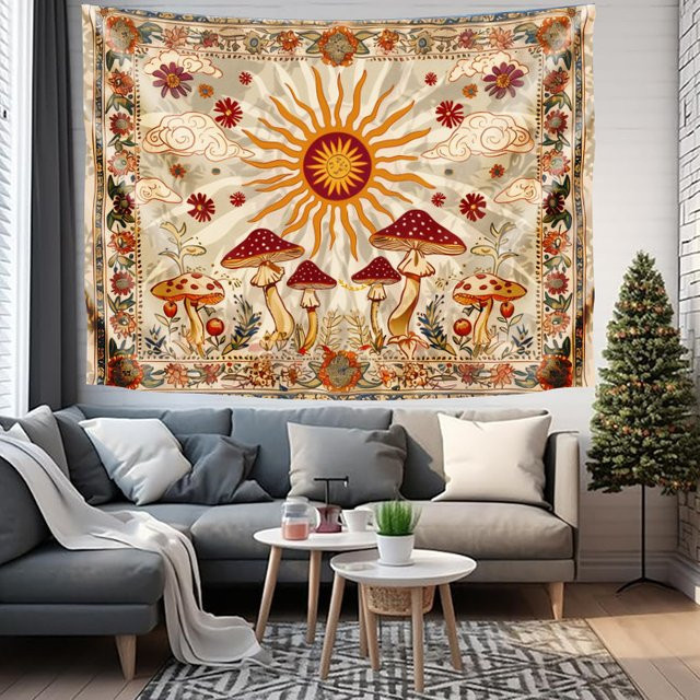 VIKAMA Boho Wandbehang Sun-Moon Skyline Tapisserie in Multicolour - Bild 1
