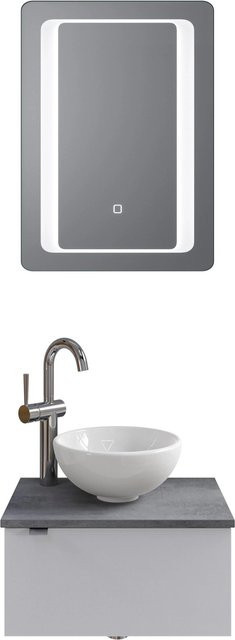 Pelipal Badmöbel-Set Serie 6915 in Weiß und Dunkelgrau mit Keramik Aufsatzbecken, Waschtischunterschrank und Funktionsspiegel mit LED-Beleuchtung und Sensor-Schalter, Breite: 51 cm - Bild 1