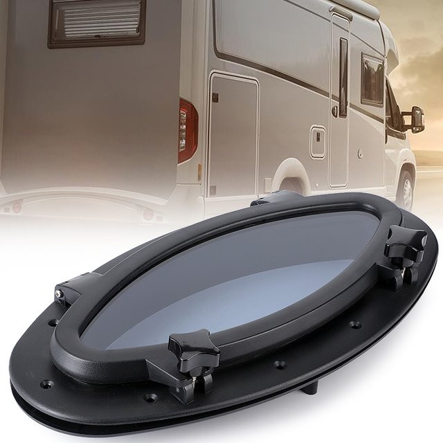 DOACT Ovales Bullauge aus Glas in Schwarz für Marine, Boot, Yacht und RV, B/H: 41,0 x 22,0 cm - Bild 1