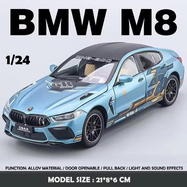 JJRC BMW M8 Supercar Automodell, 1:24, blau, mit Sound und Licht - Bild 1
